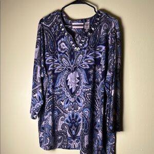 Alfred dunnrer mob wife,granny core womens Blue Paisley Top ,